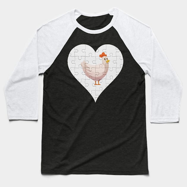 Jigsaw  Hen Heart Design - Farm Animals Hen Baseball T-Shirt by giftideas